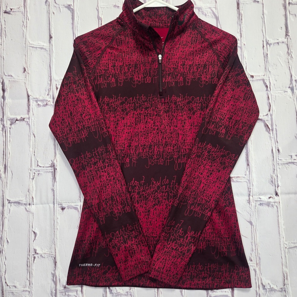 Nike Therma Fit Quarter Zip Pullover Top Women's M Dark Pink Black‎ Just Do It